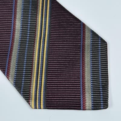 XMI Platinum Silk Tie Mens Burgundy Multicolor Repp Striped Diagonal USA England - Thumbnail 3