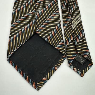 Ermenegildo Zegna Mens Silk Tie Black Gold Striped Golf Club Novelty Italy Long - Thumbnail 6