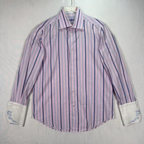 ROBERT GRAHAM Mens Shirt 15/38 Pink Purple Striped French Cuff Button Front - Thumbnail 2