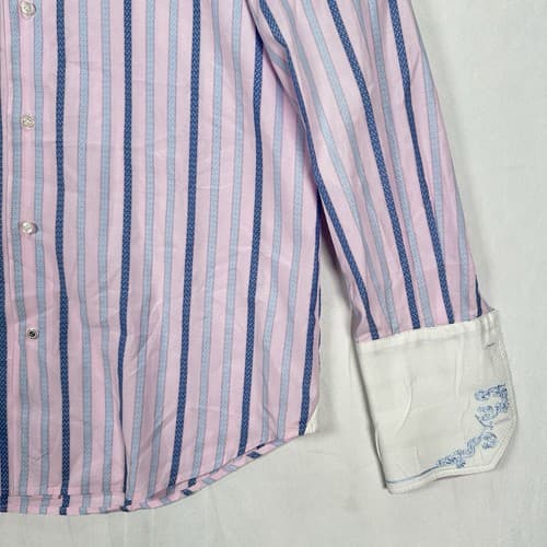 ROBERT GRAHAM Mens Shirt 15/38 Pink Purple Striped French Cuff Button Front - Thumbnail 4