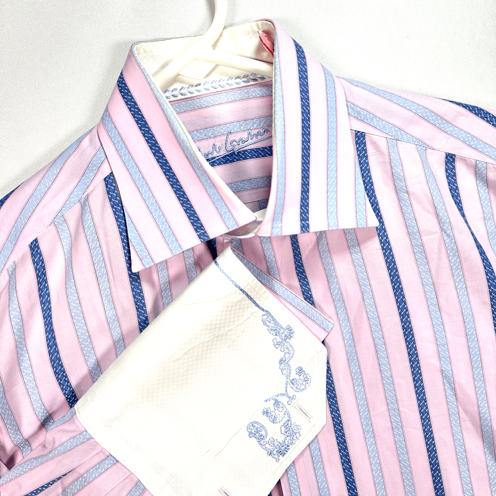 ROBERT GRAHAM Mens Shirt 15/38 Pink Purple Striped French Cuff Button Front - Image 1