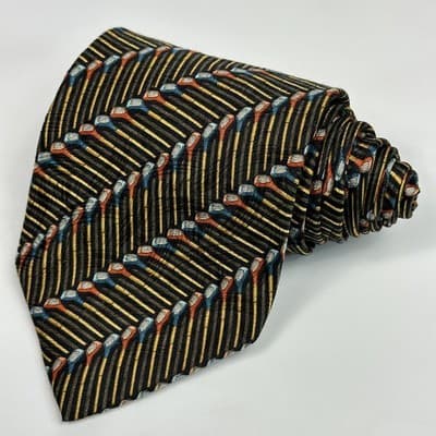 Ermenegildo Zegna Mens Silk Tie Black Gold Striped Golf Club Novelty Italy Long - Thumbnail 3