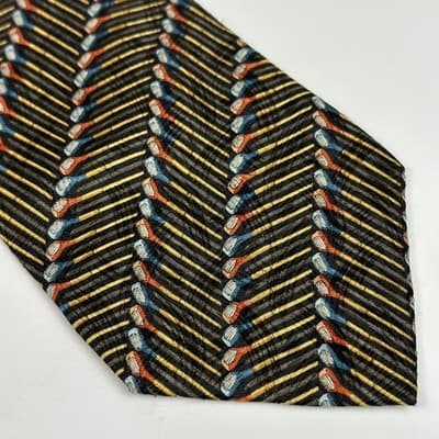 Ermenegildo Zegna Mens Silk Tie Black Gold Striped Golf Club Novelty Italy Long - Thumbnail 4