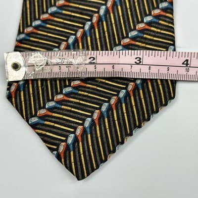 Ermenegildo Zegna Mens Silk Tie Black Gold Striped Golf Club Novelty Italy Long - Thumbnail 8