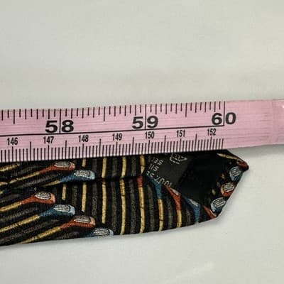 Ermenegildo Zegna Mens Silk Tie Black Gold Striped Golf Club Novelty Italy Long - Thumbnail 9