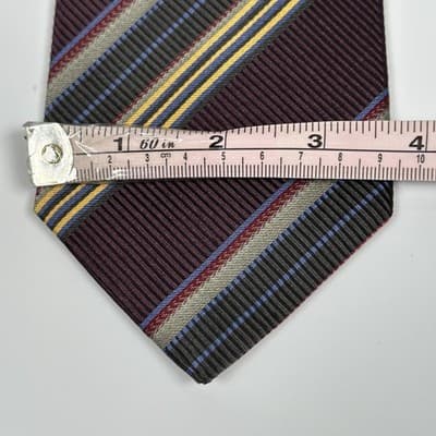 XMI Platinum Silk Tie Mens Burgundy Multicolor Repp Striped Diagonal USA England - Thumbnail 7