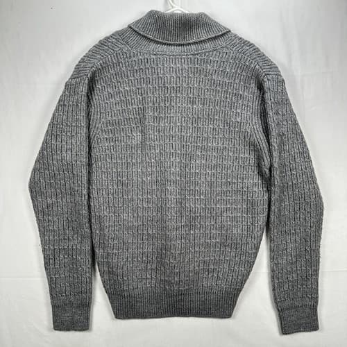 Peter Millar Alpaca Wool Sweater Mens 2XL Gray Shawl Collar Waffle Knit Pullover - Thumbnail 2