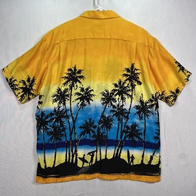 Pineapple Connection Hawaiian Shirt Mens Large Rayon Palms Surf Beach Casual - Thumbnail 2