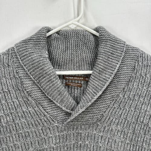 Peter Millar Alpaca Wool Sweater Mens 2XL Gray Shawl Collar Waffle Knit Pullover - Thumbnail 3