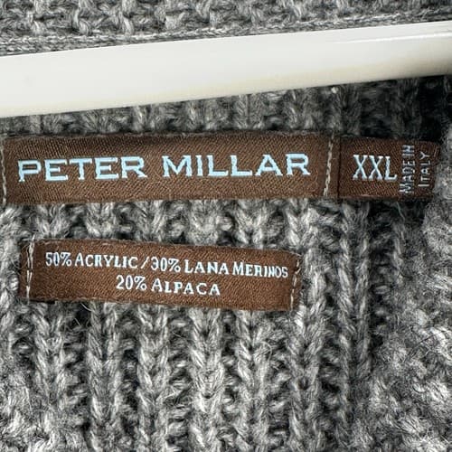 Peter Millar Alpaca Wool Sweater Mens 2XL Gray Shawl Collar Waffle Knit Pullover - Thumbnail 4