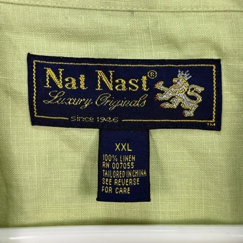 NAT NAST Linen Button Up Shirt Mens 2XL Short Sleeve Yellow Green Neon - Thumbnail 8