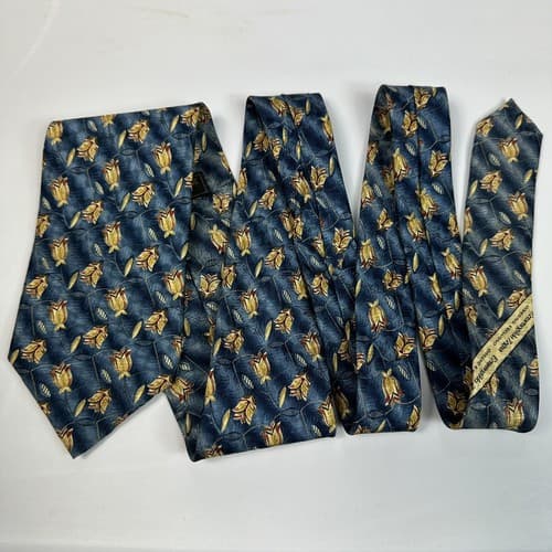 Ermenegildo Zegna Mens 100% Silk Tie Floral Blue Geometric Luxury 58.5 x 3.5 - Thumbnail 4