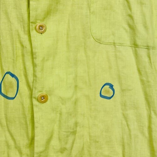 NAT NAST Linen Button Up Shirt Mens 2XL Short Sleeve Yellow Green Neon - Thumbnail 11