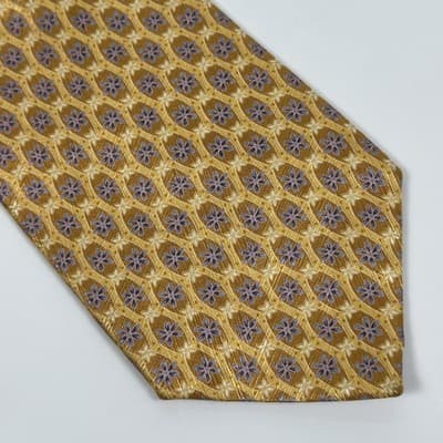Ermenegildo Zegna Tie Mens 100% Silk Gold Purple Floral Geometric Made Italy - Thumbnail 3