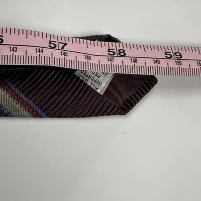 XMI Platinum Silk Tie Mens Burgundy Multicolor Repp Striped Diagonal USA England - Thumbnail 8