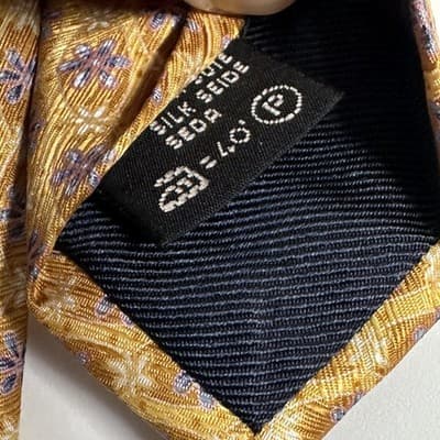 Ermenegildo Zegna Tie Mens 100% Silk Gold Purple Floral Geometric Made Italy - Thumbnail 6