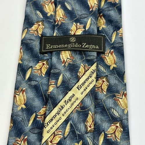 Ermenegildo Zegna Mens 100% Silk Tie Floral Blue Geometric Luxury 58.5 x 3.5 - Thumbnail 5