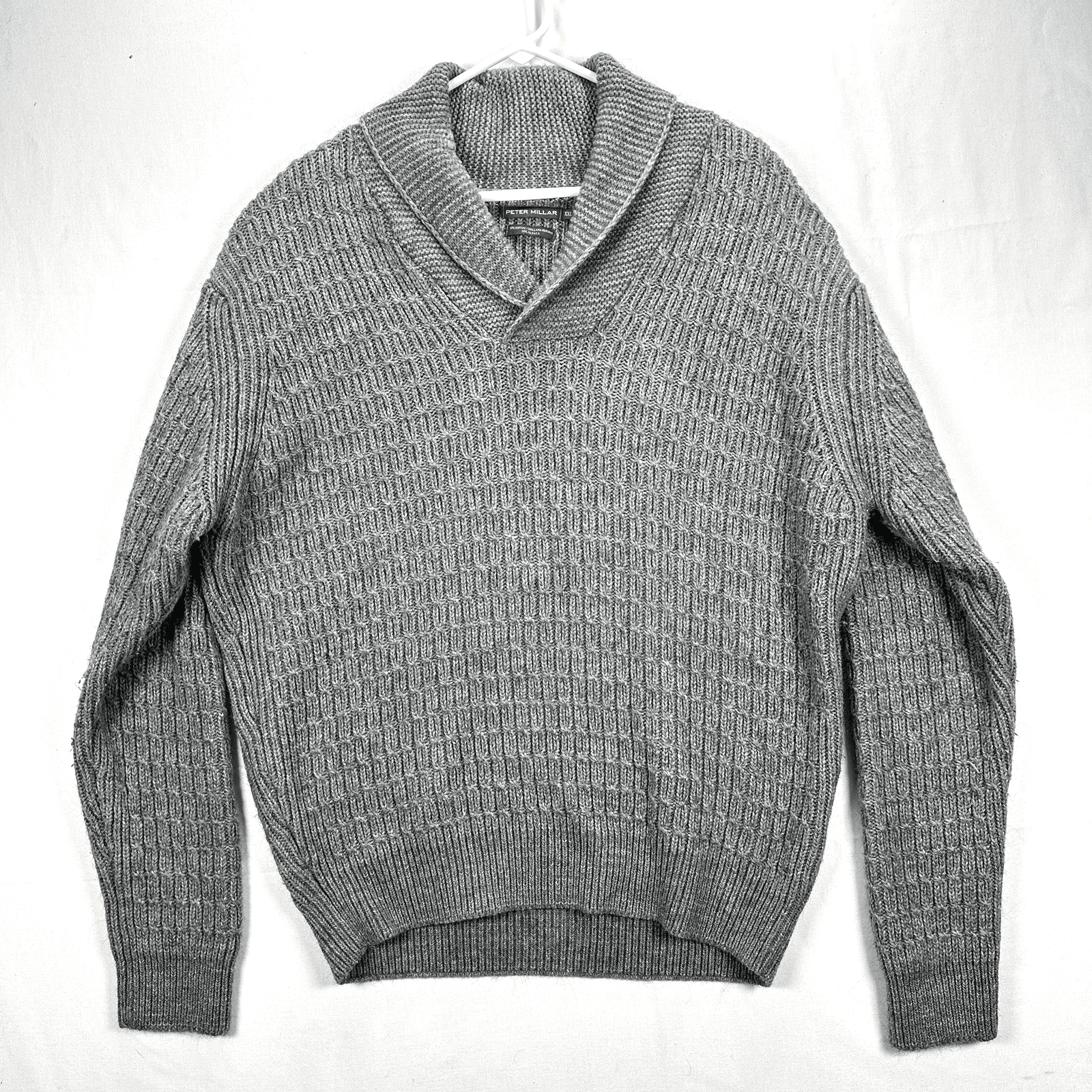 Peter Millar Alpaca Wool Sweater Mens 2XL Gray Shawl Collar Waffle Knit Pullover - Image 1