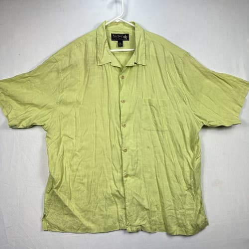 NAT NAST Linen Button Up Shirt Mens 2XL Short Sleeve Yellow Green Neon - Thumbnail 2