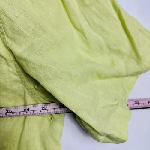 NAT NAST Linen Button Up Shirt Mens 2XL Short Sleeve Yellow Green Neon - Thumbnail 9