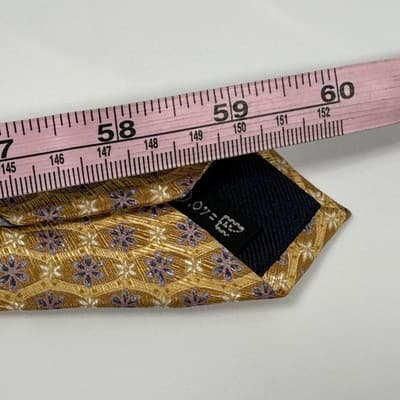 Ermenegildo Zegna Tie Mens 100% Silk Gold Purple Floral Geometric Made Italy - Thumbnail 8