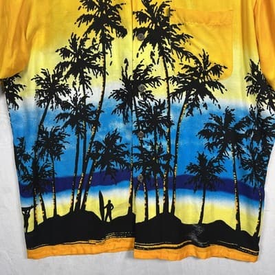 Pineapple Connection Hawaiian Shirt Mens Large Rayon Palms Surf Beach Casual - Thumbnail 3