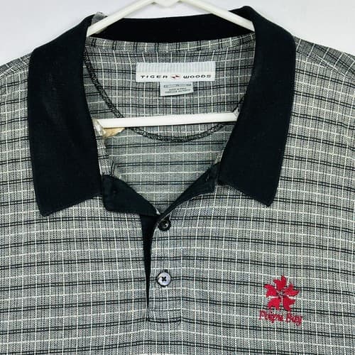 Tiger Woods Poipu Golf Polo Shirt Mens Size XL Gray Plaid Short Sleeve Hawaii - Image 1