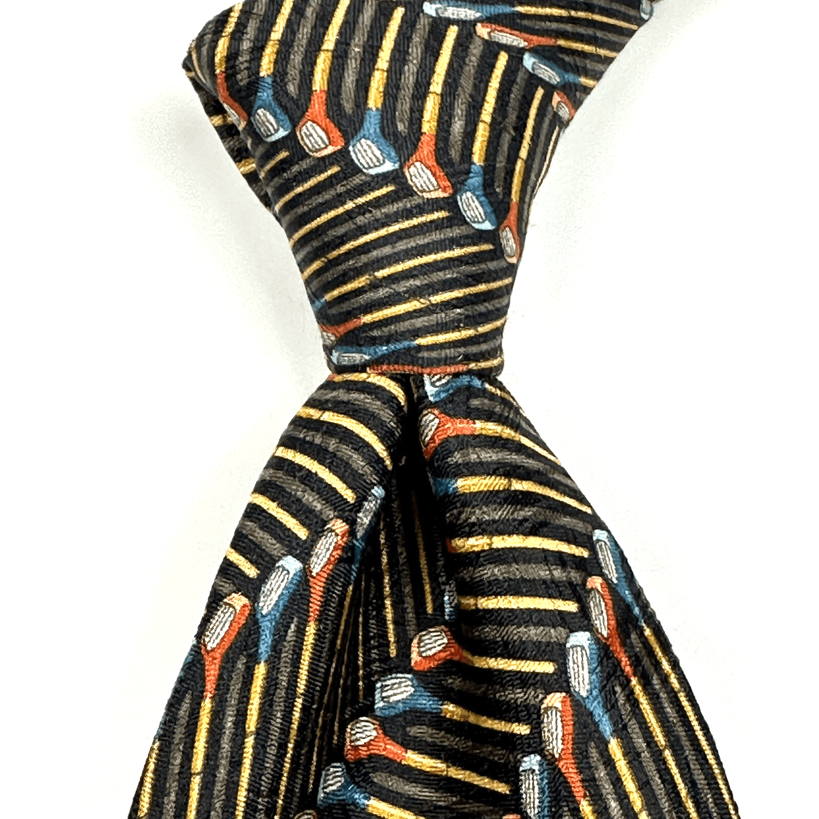 Ermenegildo Zegna Mens Silk Tie Black Gold Striped Golf Club Novelty Italy Long - Image 1