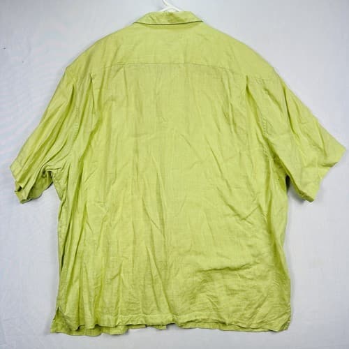 NAT NAST Linen Button Up Shirt Mens 2XL Short Sleeve Yellow Green Neon - Thumbnail 3