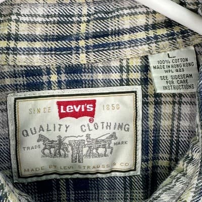 VINTAGE Levis Western Shirt Mens Large Plaid Pearl Snap Style Hong Kong 90s - Thumbnail 5