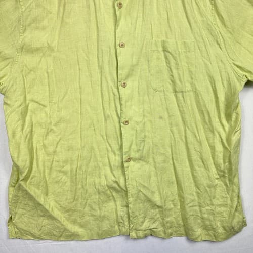 NAT NAST Linen Button Up Shirt Mens 2XL Short Sleeve Yellow Green Neon - Thumbnail 4