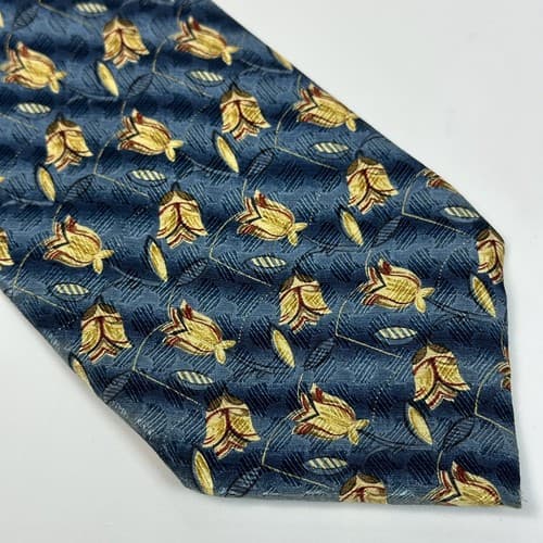 Ermenegildo Zegna Mens 100% Silk Tie Floral Blue Geometric Luxury 58.5 x 3.5 - Thumbnail 3