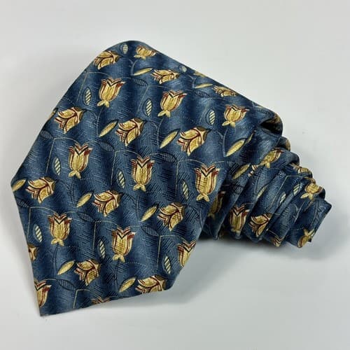 Ermenegildo Zegna Mens 100% Silk Tie Floral Blue Geometric Luxury 58.5 x 3.5 - Thumbnail 2