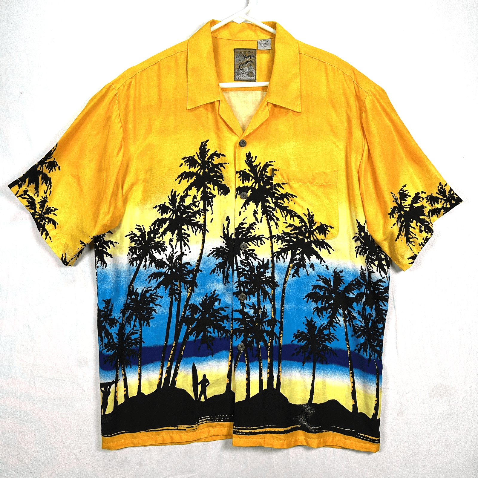 Pineapple Connection Hawaiian Shirt Mens Large Rayon Palms Surf Beach Casual - Image 1