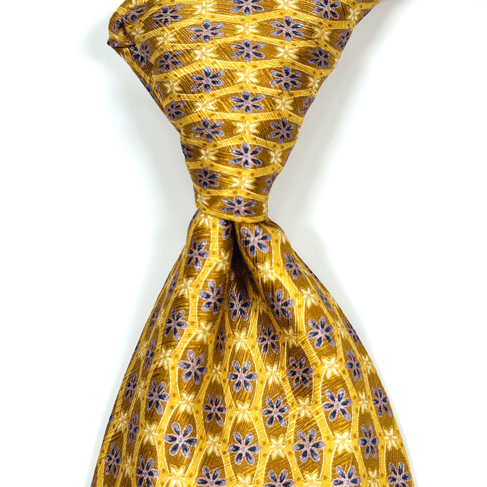 Ermenegildo Zegna Tie Mens 100% Silk Gold Purple Floral Geometric Made Italy - Image 1