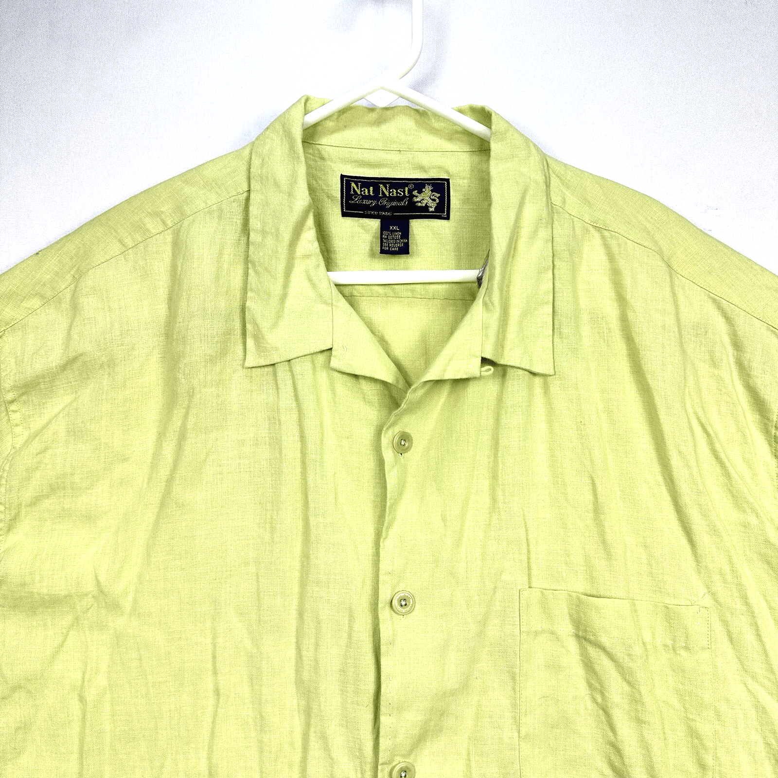 NAT NAST Linen Button Up Shirt Mens 2XL Short Sleeve Yellow Green Neon - Image 1