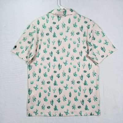 Bad Birdie Golf Polo Shirt Mens Medium Pink Green Cactus Thorn In Your Side NEW - Thumbnail 3