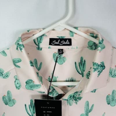 Bad Birdie Golf Polo Shirt Mens Medium Pink Green Cactus Thorn In Your Side NEW - Thumbnail 5