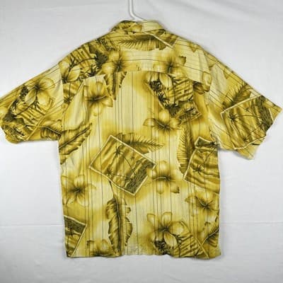 Tommy Bahama Silk Hawaiian Shirt Mens XL Gold Floral Tropical Camp Vintage Fit - Thumbnail 3