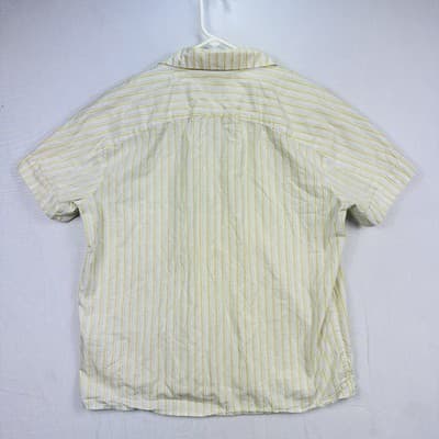 Sissi Goetze Mens Yellow White Striped Short Sleeve Popover Shirt 48 Made Poland - Thumbnail 2