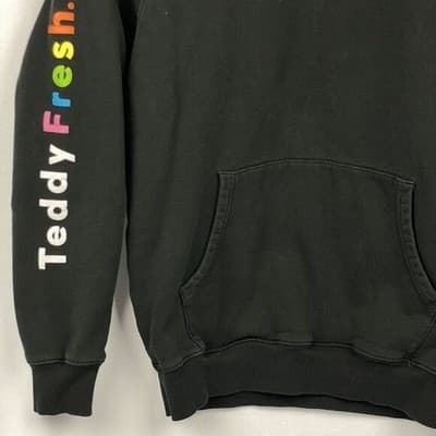 Teddy Fresh Mens Hoodie Black Multi Color Sleeve Logo Pullover Sweatshirt Medium - Thumbnail 5