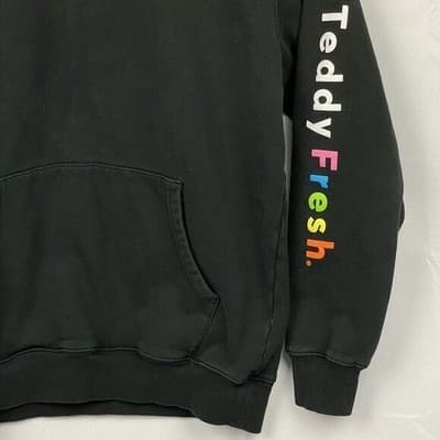 Teddy Fresh Mens Hoodie Black Multi Color Sleeve Logo Pullover Sweatshirt Medium - Thumbnail 4