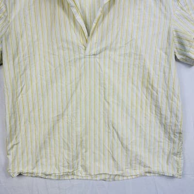 Sissi Goetze Mens Yellow White Striped Short Sleeve Popover Shirt 48 Made Poland - Thumbnail 3