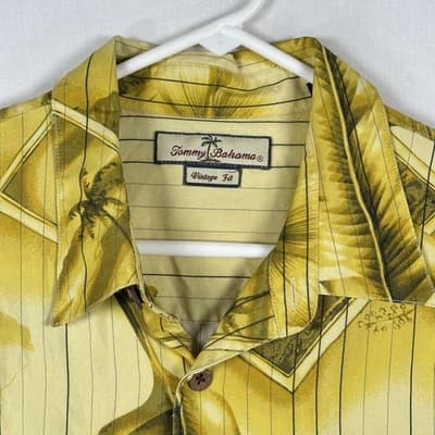 Tommy Bahama Silk Hawaiian Shirt Mens XL Gold Floral Tropical Camp Vintage Fit - Thumbnail 4