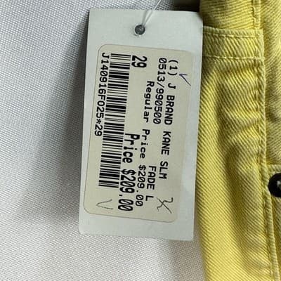 J Brand Kane Slim Fit Jeans Mens 29 x 33 Fade Lemon Yellow Denim Pants NEW $209 - Thumbnail 9