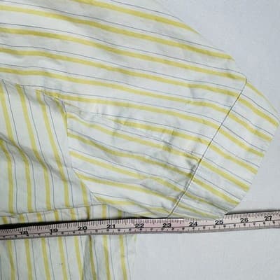 Sissi Goetze Mens Yellow White Striped Short Sleeve Popover Shirt 48 Made Poland - Thumbnail 9