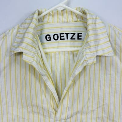 Sissi Goetze Mens Yellow White Striped Short Sleeve Popover Shirt 48 Made Poland - Thumbnail 6