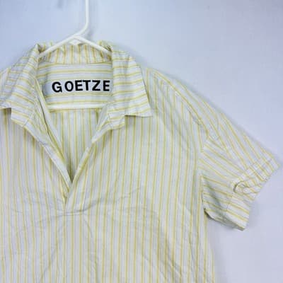 Sissi Goetze Mens Yellow White Striped Short Sleeve Popover Shirt 48 Made Poland - Thumbnail 4