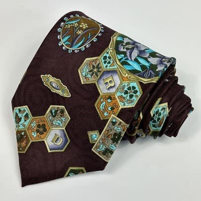 Leonard Paris Silk Tie Mens Burgundy Floral Geometric Medallion Dessin 70889 - Thumbnail 3