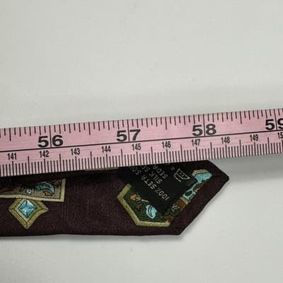 Leonard Paris Silk Tie Mens Burgundy Floral Geometric Medallion Dessin 70889 - Thumbnail 9